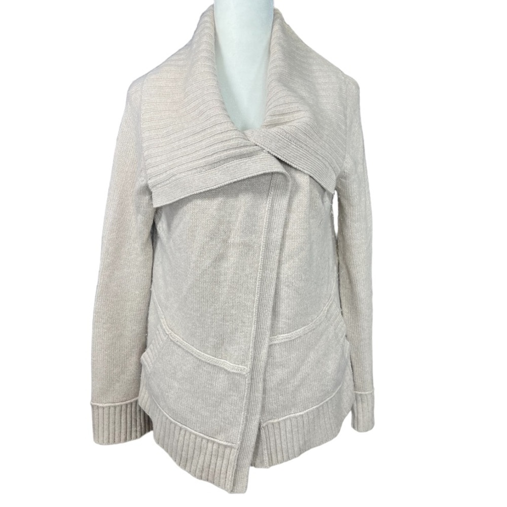 Neiman Marcus Cashmere Shawl Collar Open Cardigan Sweater Oatmeal Cream Size S - Picture 2 of 9